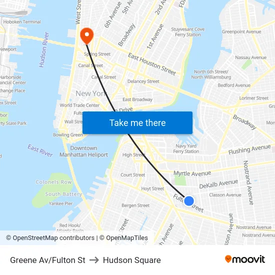 Greene Av/Fulton St to Hudson Square map