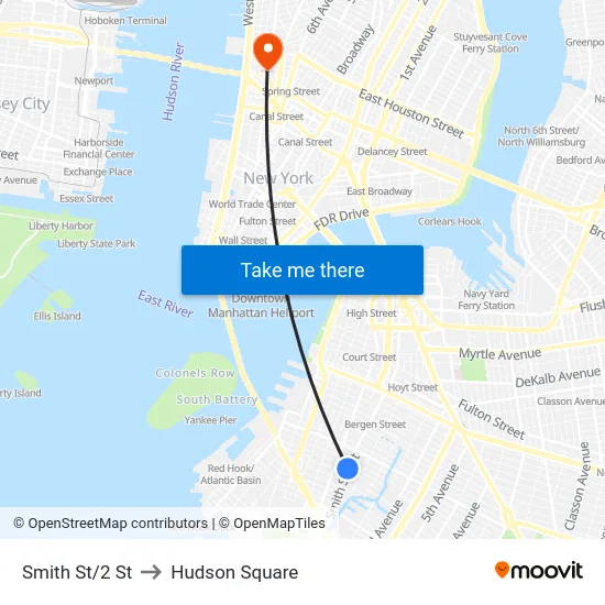 Smith St/2 St to Hudson Square map