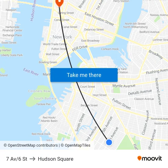 7 Av/6 St to Hudson Square map