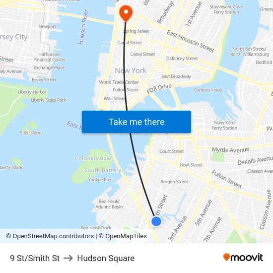 9 St/Smith St to Hudson Square map