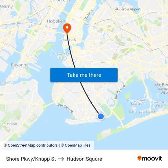 Shore Pkwy/Knapp St to Hudson Square map