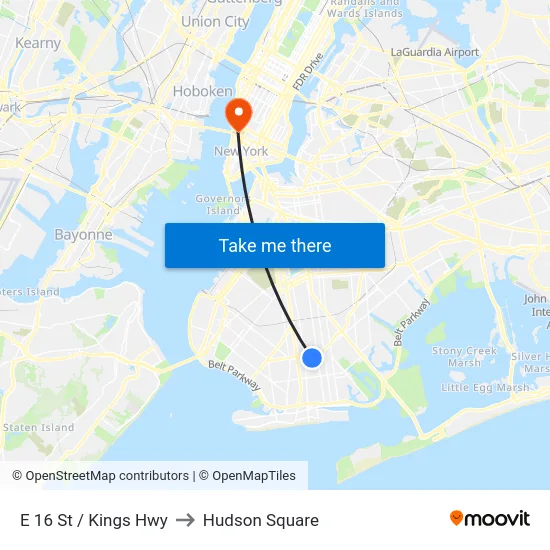 E 16 St / Kings Hwy to Hudson Square map