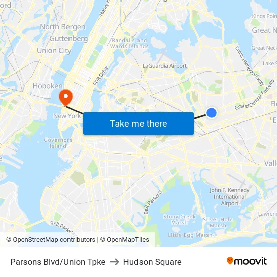 Parsons Blvd/Union Tpke to Hudson Square map