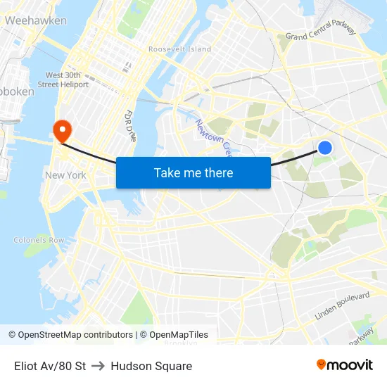 Eliot Av/80 St to Hudson Square map