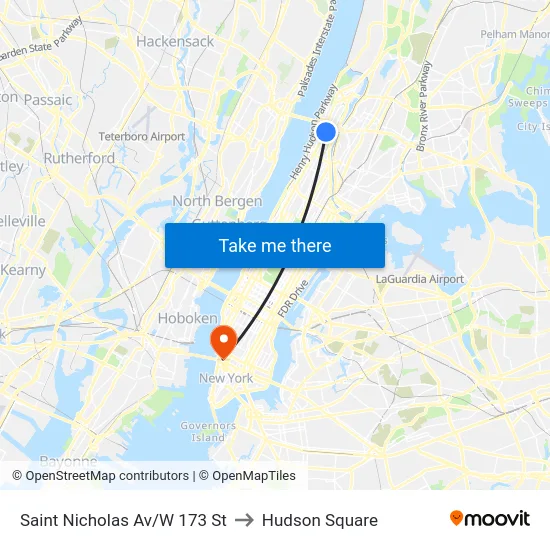 Saint Nicholas Av/W 173 St to Hudson Square map