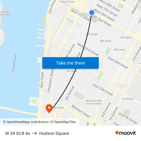 W 34 St/8 Av to Hudson Square map