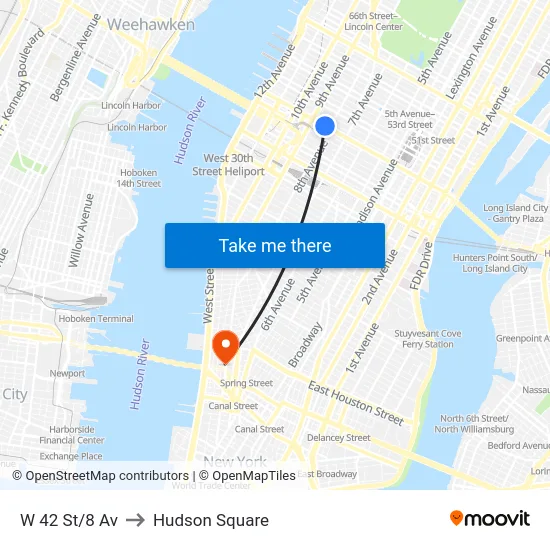 W 42 St/8 Av to Hudson Square map