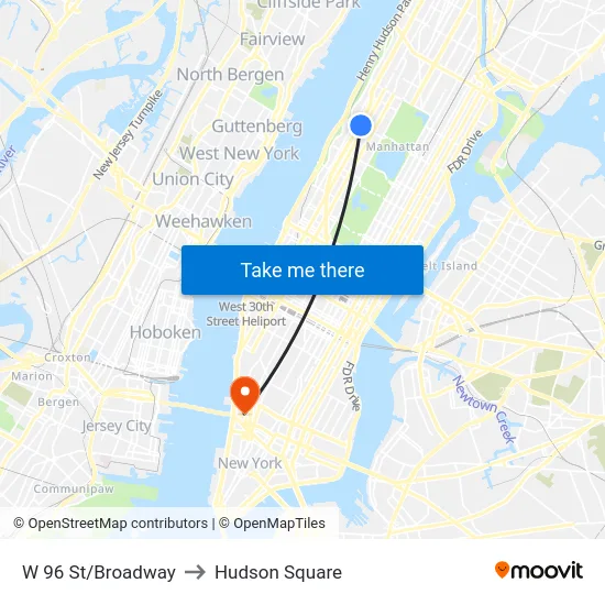W 96 St/Broadway to Hudson Square map