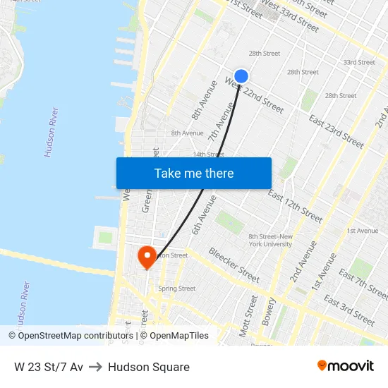 W 23 St/7 Av to Hudson Square map