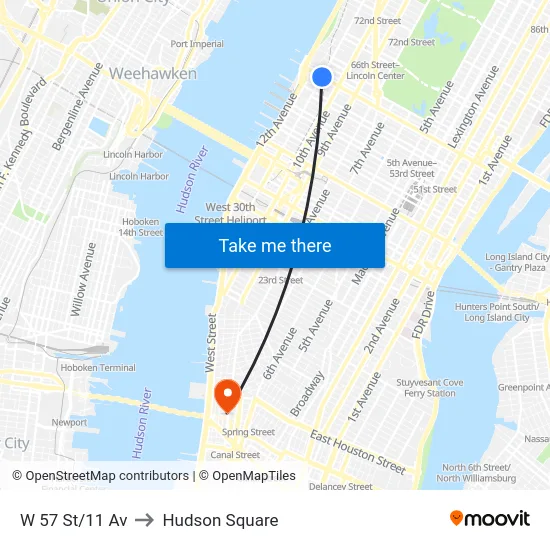 W 57 St/11 Av to Hudson Square map