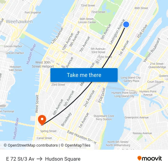 E 72 St/3 Av to Hudson Square map