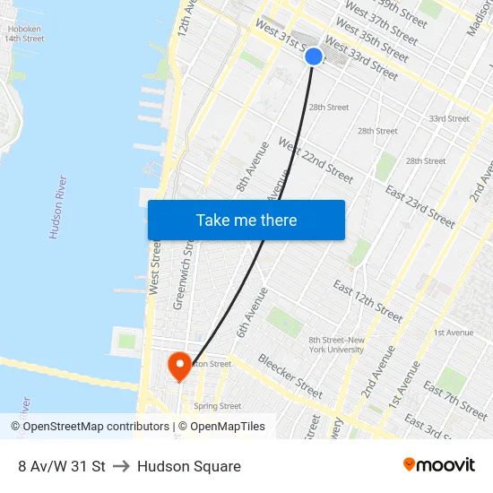 8 Av/W 31 St to Hudson Square map
