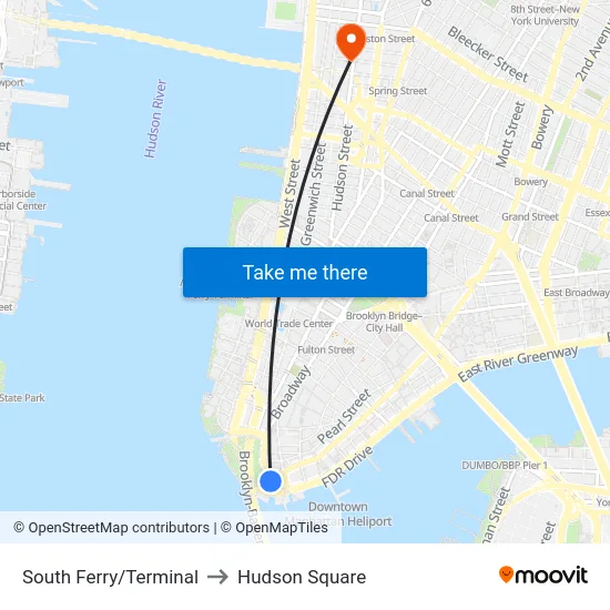 South Ferry/Terminal to Hudson Square map