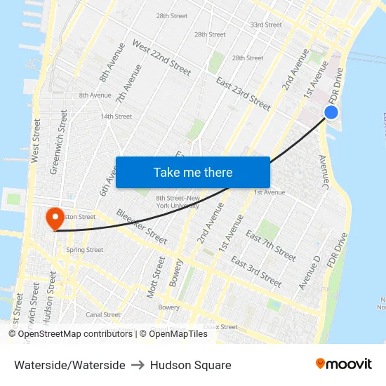 Waterside/Waterside to Hudson Square map