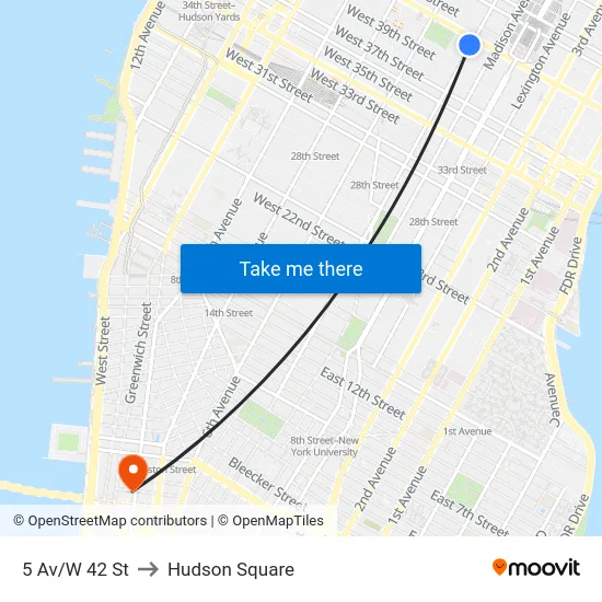 5 Av/W 42 St to Hudson Square map