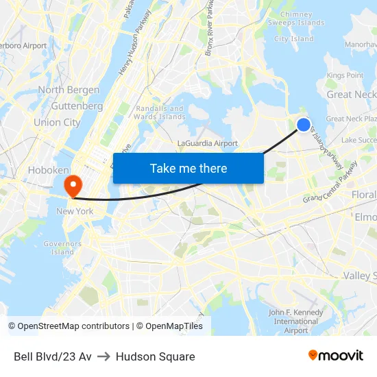 Bell Blvd/23 Av to Hudson Square map
