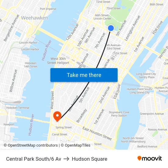 Central Park South/6 Av to Hudson Square map