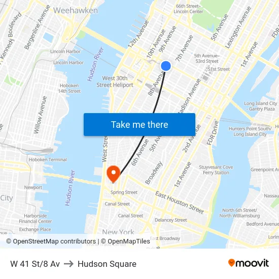 W 41 St/8 Av to Hudson Square map