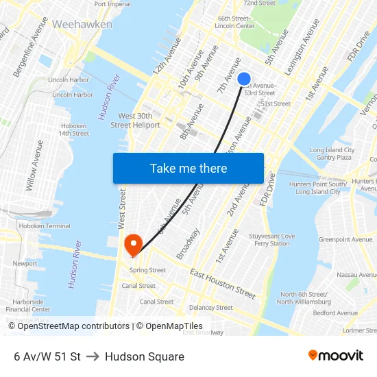 6 Av/W 51 St to Hudson Square map