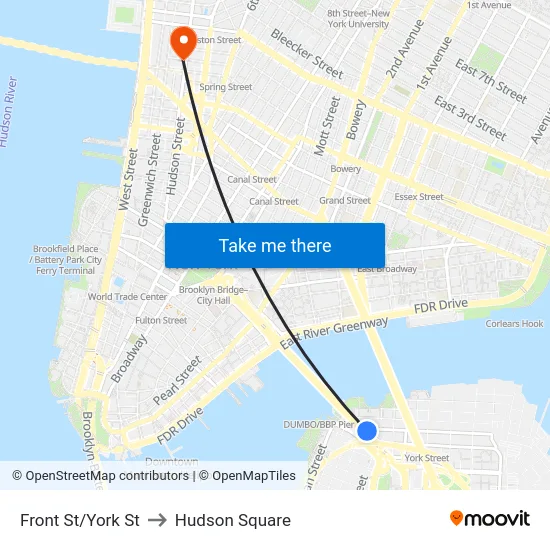 Front St/York St to Hudson Square map