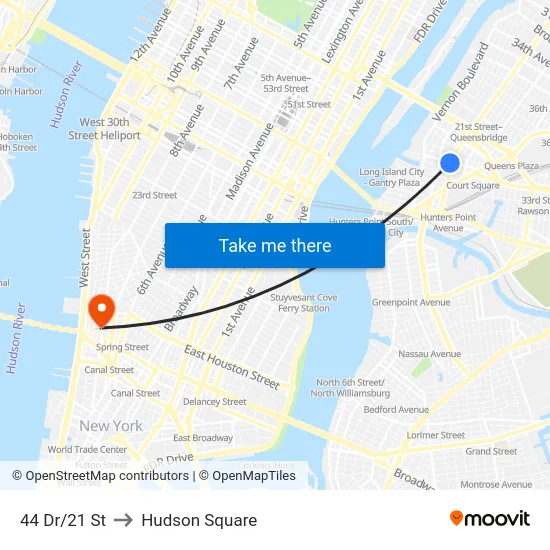 44 Dr/21 St to Hudson Square map