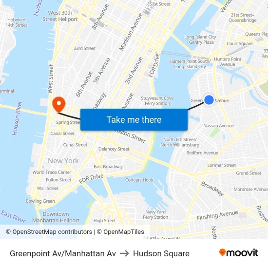 Greenpoint Av/Manhattan Av to Hudson Square map