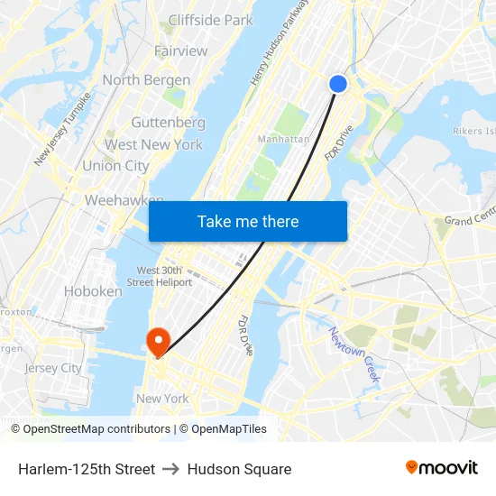 Harlem-125th Street to Hudson Square map
