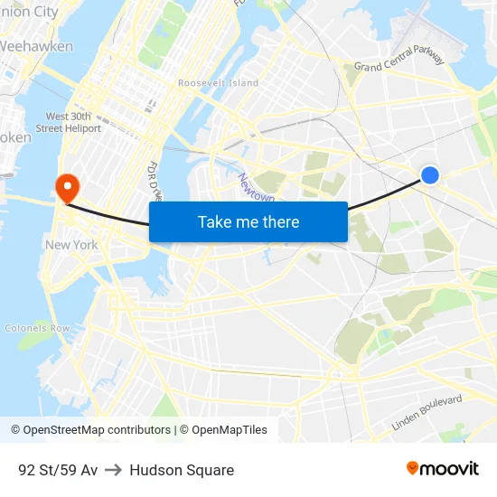 92 St/59 Av to Hudson Square map