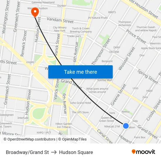 Broadway/Grand St to Hudson Square map