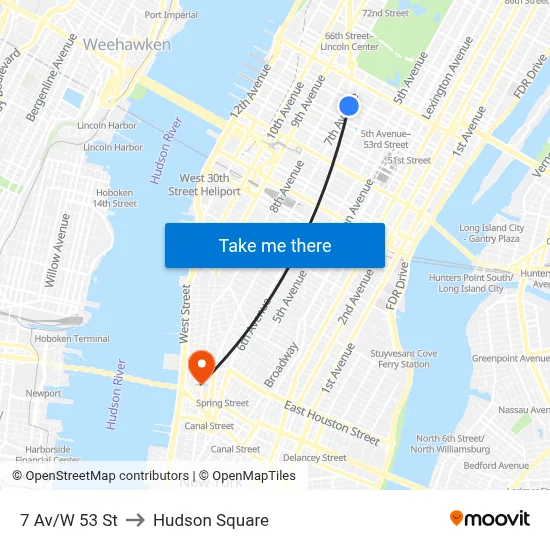 7 Av/W 53 St to Hudson Square map