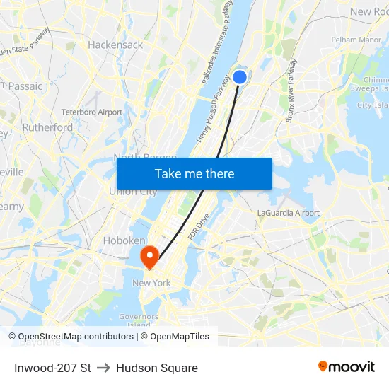 Inwood-207 St to Hudson Square map