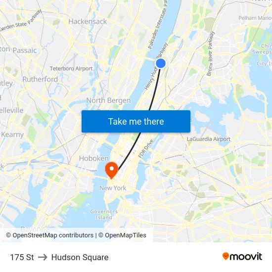 175 St to Hudson Square map