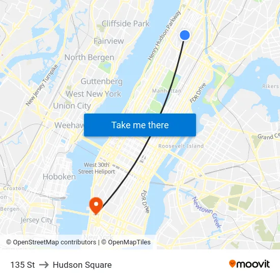 135 St to Hudson Square map