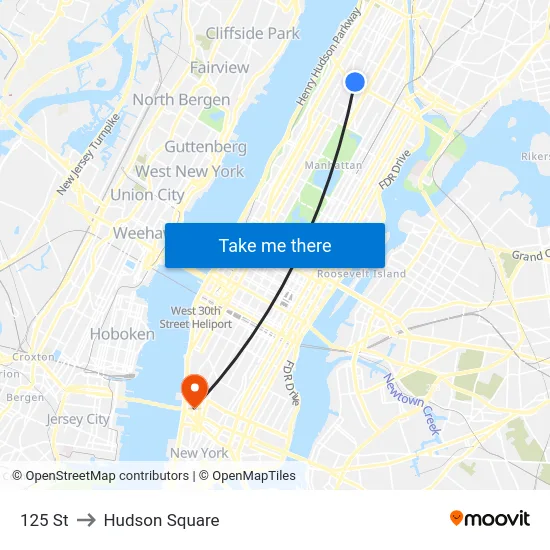 125 St to Hudson Square map
