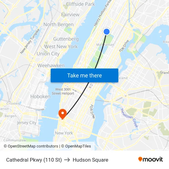 Cathedral Pkwy (110 St) to Hudson Square map
