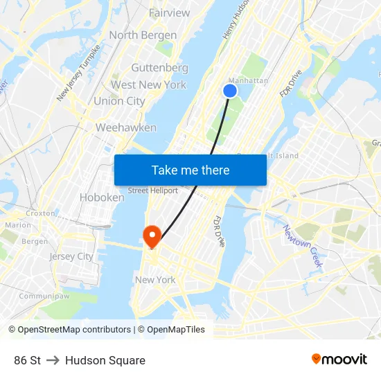 86 St to Hudson Square map