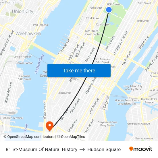 81 St-Museum Of Natural History to Hudson Square map