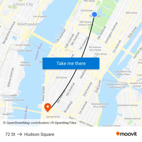 72 St to Hudson Square map