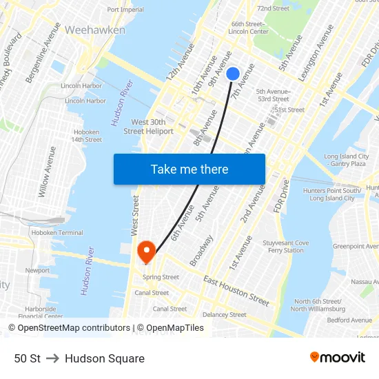 50 St to Hudson Square map