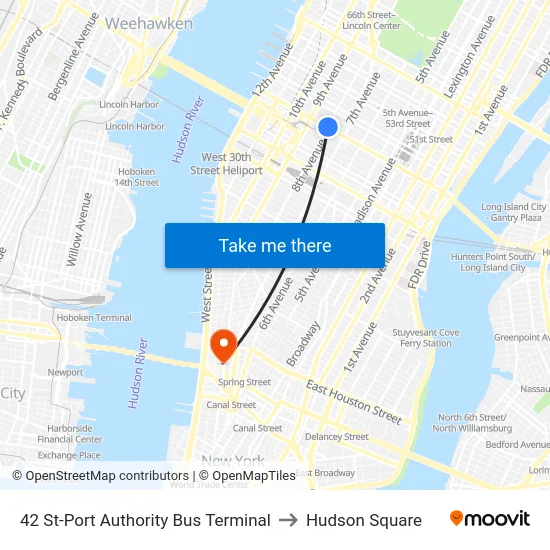 42 St-Port Authority Bus Terminal to Hudson Square map