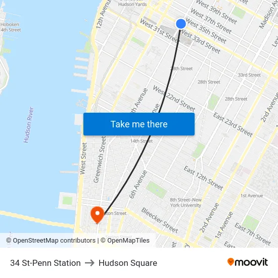 34 St-Penn Station to Hudson Square map