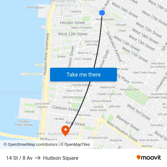 14 St / 8 Av to Hudson Square map