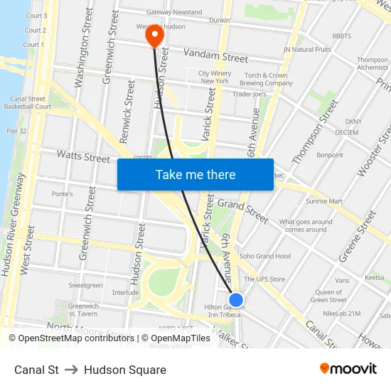 Canal St to Hudson Square map