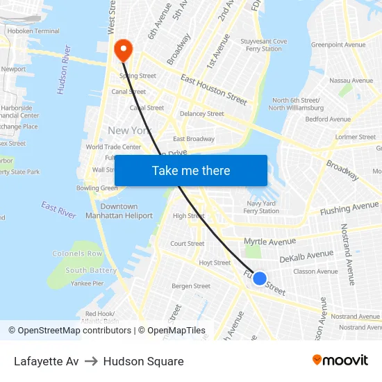 Lafayette Av to Hudson Square map
