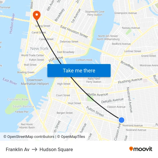 Franklin Av to Hudson Square map