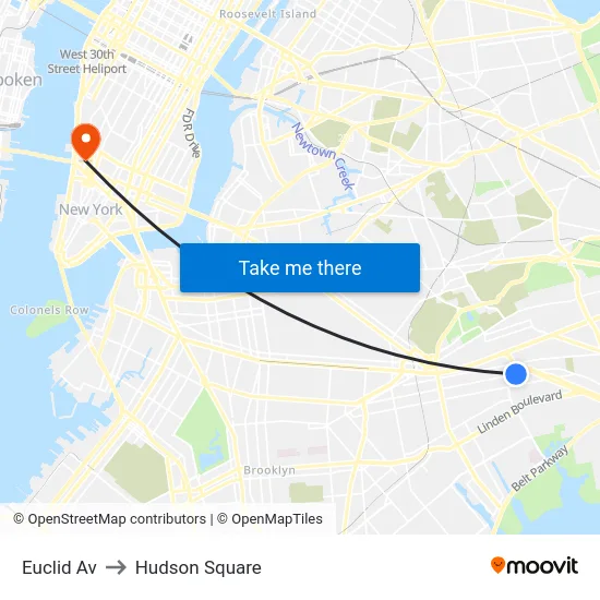 Euclid Av to Hudson Square map