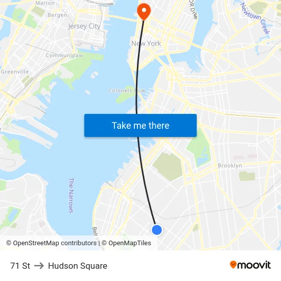 71 St to Hudson Square map