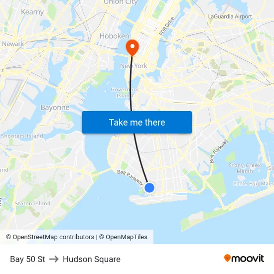 Bay 50 St to Hudson Square map