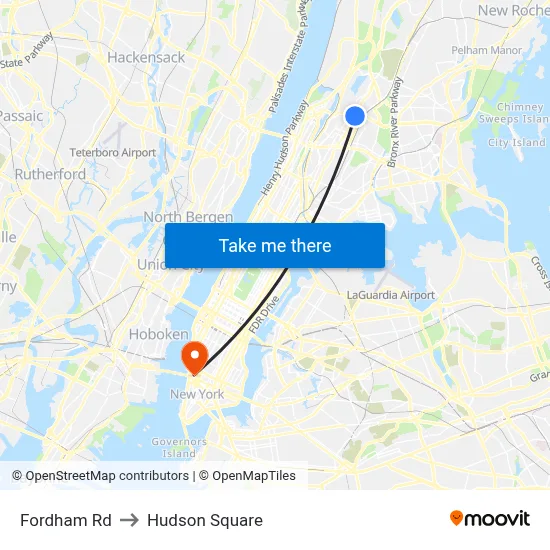 Fordham Rd to Hudson Square map