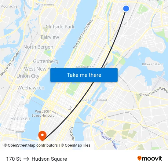 170 St to Hudson Square map